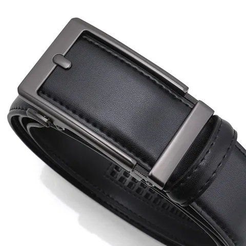 Men's Genuine Leather Automatic Buckle Belt Business Casual Fashion Belt Metal Ratchet Strap For Men