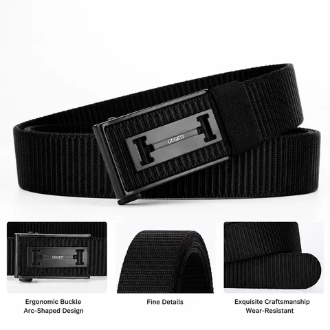 Men Tactical Belt Nylon Canvas Outdoor Casual Automatic Buckle Belt Solid Color Durable Heavy Duty Waistband