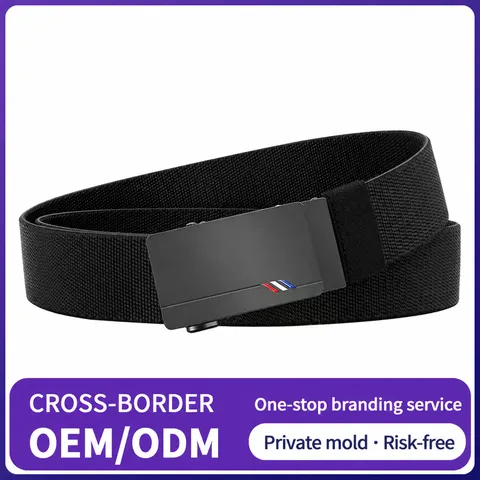 Men Tactical Woven Nylon Canvas Belt Automatic Buckle Adjustable Casual Sports Waist Belt