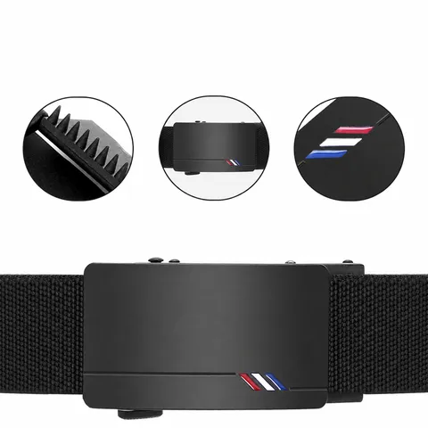 Men Tactical Woven Nylon Canvas Belt Automatic Buckle Adjustable Casual Sports Waist Belt