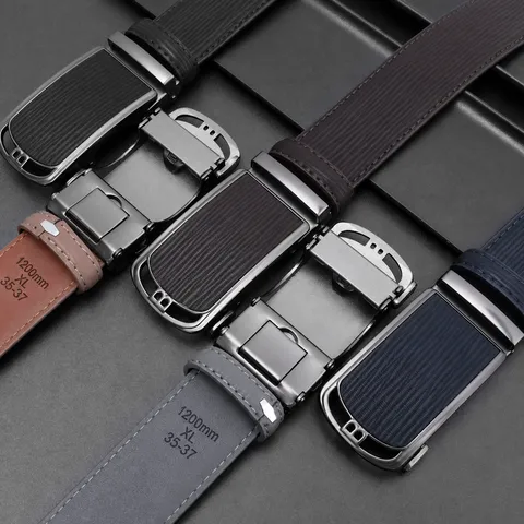 Men Leather Belt Automatic Buckle Business Casual Split Cowhide Strap Fashion Waist Belt For Men