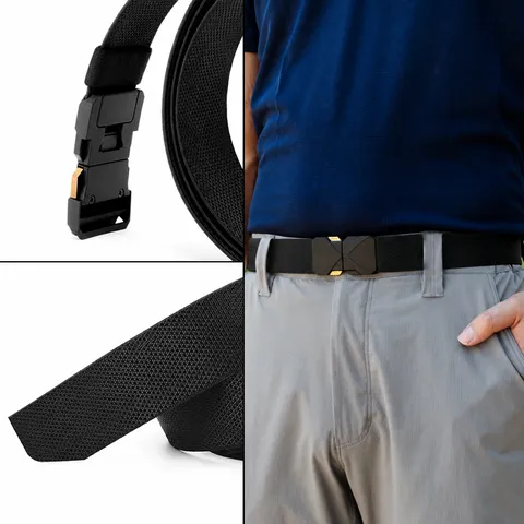 Men Tactical Woven Belt Quick Release Buckle High Elasticity Canvas Belt Outdoor Casual Pants Belt