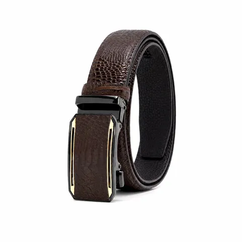 Men's Business Automatic Buckle Leather Belt Crocodile Pattern Split Cowhide Casual Waist Belt For Young Men