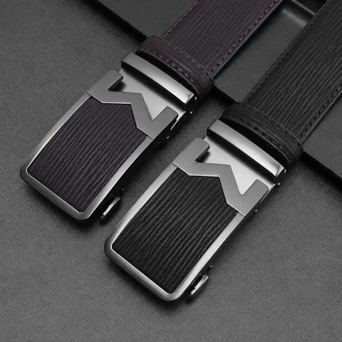 Men S Split Leather Belt Automatic Buckle Casual Business Dress Waistband Metal Ratchet Buckle Belt For Men Suit Trousers