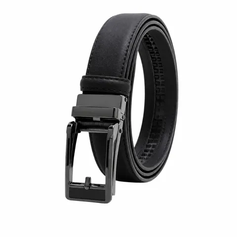 Men Business Casual Automatic Buckle Belt Two Layer Cowhide Leather Pants Belt Gunmetal Black Fashion Waist Belt