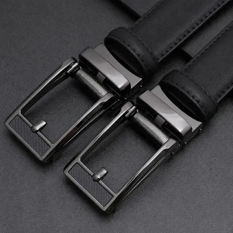 Men Business Casual Automatic Buckle Belt Two Layer Cowhide Leather Pants Belt Gunmetal Black Fashion Waist Belt