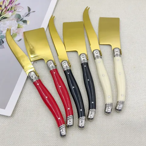 Cuchillo de Mantequilla Chapado en Oro de Acero Inoxidable Conjunto Untador de Queso Con Mango de Resina Estilo Francés Herramienta de Cocina