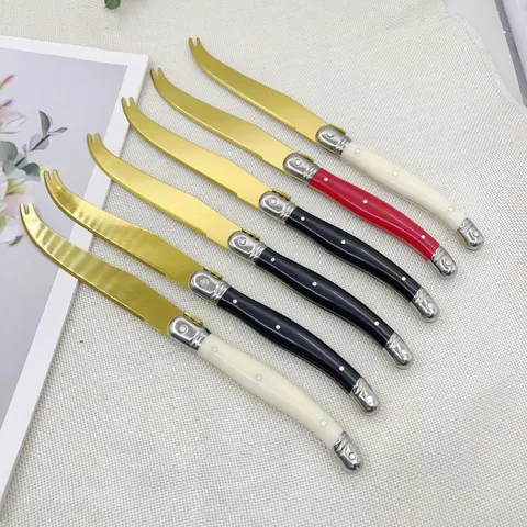 Cuchillo de Mantequilla Chapado en Oro de Acero Inoxidable Conjunto Untador de Queso Con Mango de Resina Estilo Francés Herramienta de Cocina