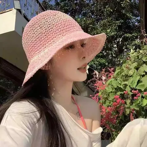 Chapeau Bob en Paille Tissée pour Femmes Large Bord Vacances Plage Chapeau de Soleil d'Été Protection UV Décontracté