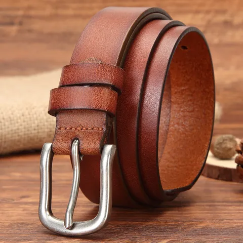 Women's Genuine Leather Belt Vintage Pin Buckle Retro Waist Belt Casual Versatile Pants Dress Belt Fashion Accessories