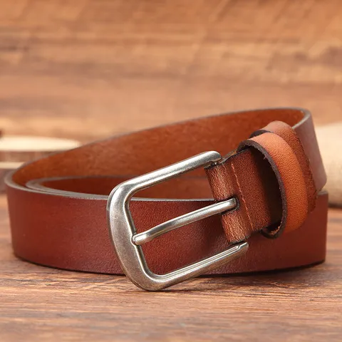 Women's Genuine Cowhide Leather Belt Simple Casual Pin Buckle Vintage Fashion Belt For Jeans Waist Accessories