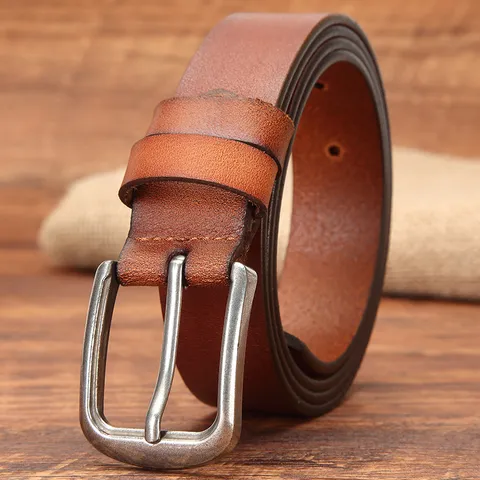 Women's Genuine Cowhide Leather Belt Simple Casual Pin Buckle Vintage Fashion Belt For Jeans Waist Accessories