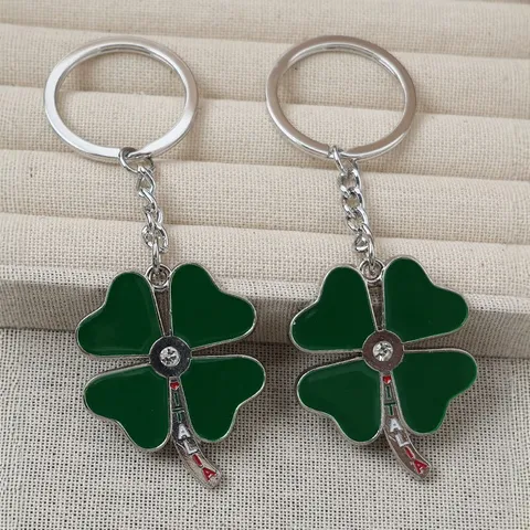 Portachiavi con Trifoglio a Quattro Folgie in Metallo Creativo Fortunato Smalto Strass Borsa Auto Anello Chiave Ciondolo Souvenir