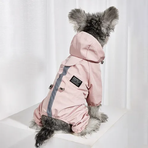 Imperméable pour Chien à Quatre Pattes avec Capuche Vêtements Réfléchissants pour Animaux de Compagnie Veste de Pluie Coupe-vent pour Petits Chiens Moyens