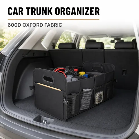 Large Capacity Foldable Car Trunk Organizer Oxford Cloth Portable Storage Box With Multiple Compartments Black