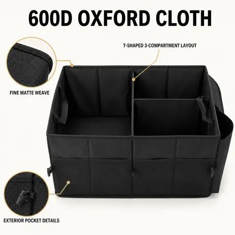 Organizer Pieghevole per Bagagliaio Auto Grande Capacità Scatola di Immagardinaggio in Tessuto Oxford con Divisori