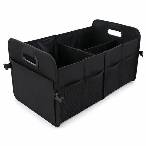 Large Capacity Foldable Car Trunk Organizer Oxford Cloth Portable Storage Box With Multiple Compartments Black