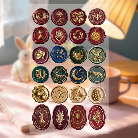 Vintage Wax Seal 3D Relief Decorative Stickers For Phone Case Notebook DIY Craft Botanical Animal Pattern Wax Seal Stamps Stickers