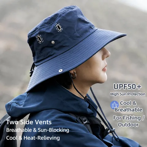 Chapeau Bob de Protection Solaire Extérieur pour Homme Large Bord Séchage Rapide Respirant Randonnée Pêche