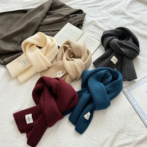 Écharpe en Tricot Chaud et Épaissie de Couleur Unie Pour Femmes Hommes Hiver Style Coréen Tour de Cou Mode Accessoires