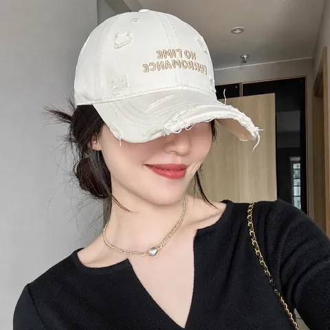 Casquette de Baseball Brodé et Effet Usé pour Femmes Mélange de Coton Vintage Décontracté Protection Solaire Réglable