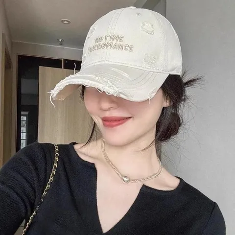 Casquette de Baseball Brodé et Effet Usé pour Femmes Mélange de Coton Vintage Décontracté Protection Solaire Réglable