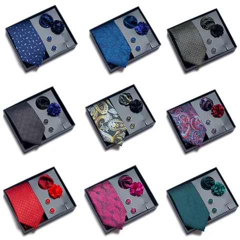 Corbata de Negocios para Hombre Boda Pañuelo de Bolsillo Gemelos Broche Poliéster Jacquard Paisley Rayado Accesorios de Traje Formal