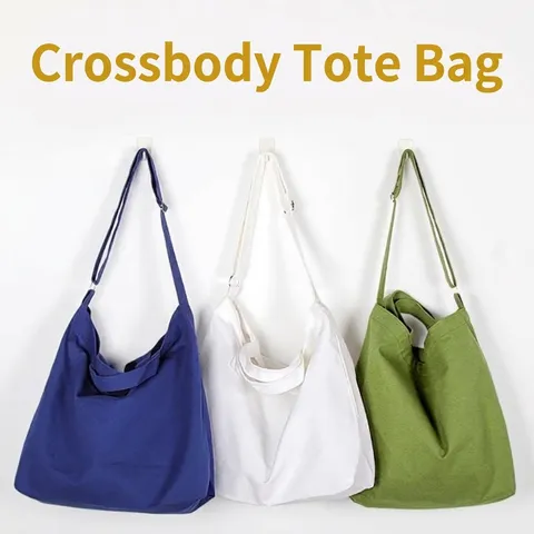 Large Capacity Canvas Shoulder Bag For Women Plain Cotton Polyester Tote Bag With Adjustable Strap Casual Eco Friendly Crossbody Handbag