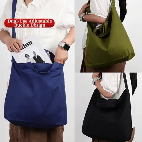 Large Capacity Canvas Shoulder Bag For Women Plain Cotton Polyester Tote Bag With Adjustable Strap Casual Eco Friendly Crossbody Handbag