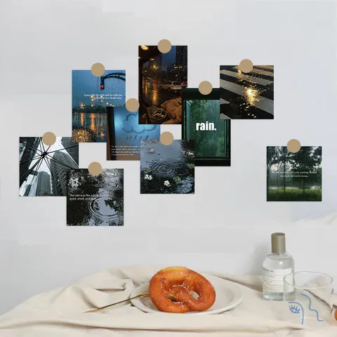 Postales Decorativas Minimalistas de Paisajes de Lluvia Cuadros Estéticos de Paisajes para Pared Tarjetas Artísticas para Dormitorio Oficina Regalo