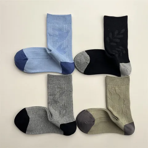 Calcetines de Media Caña Casual de Mezcla de Algodón para Mujer Jacquard de Doble Aguja Pájaro Volador Color Sólido Cómodo