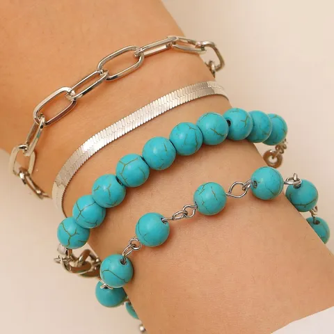 Pulsera Multicapa Bohemia Étnica de Aleación Con Strass Colgante Geométrico Estrella Cruz Pulseras de Cadena Joyería Unisex
