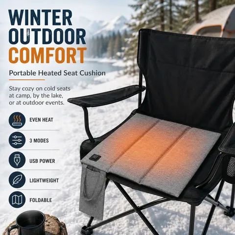 Portable Foldable Outdoor Heated Seat Cushion USB Powered Waterproof Camping Picnic Warming Pad Winter Thermal Mat