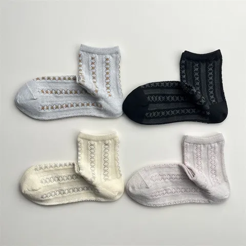 Womens Japanese Vintage Cooling Viscose Short Socks Breathable Mesh Striped Ankle Socks Spring Summer Casual Socks