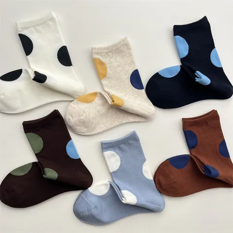 Calcetines de Media Pantorrilla con Lunares Lindos para Mujer Mezcla de Algodón Transpirable Casual Diario Absorbente Versátil