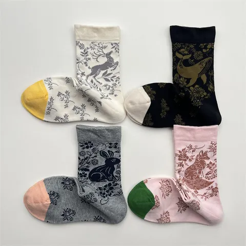 Calcetines De Caña Media Mujer Patrón Animal Plantas Retro Mezcla De Algodón Cómodos Transpirables