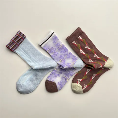 Chaussettes Mi-Hautes Respirantes Décontractées pour Femmes Motif Floral Géométrique Mélange Nylon Mode Printemps Été Hoiserie Quotidienne
