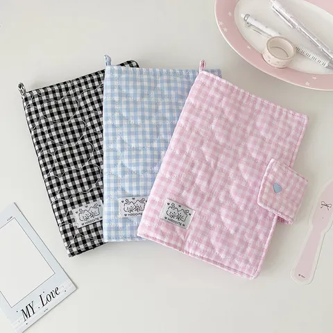 Style Coréen Mignon Carreau Matelassé Protège-Carnet Esthétique Ins Fille École Journal Manchon de Protection