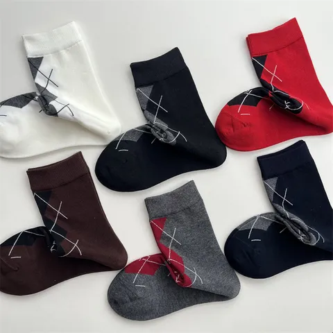 Calcetines hasta la pantorrilla Retro Argyle para Mujer Estilo Británico Casual Mezcla de Algodón Transpirable Cómodo Diario Invierno Otoño