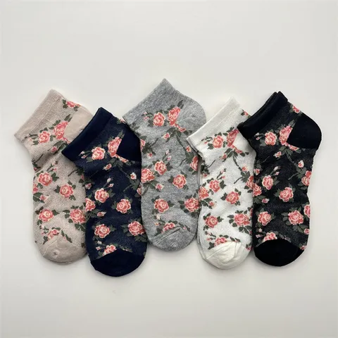 Calcetines de Tobillo de Mezcla de Algodón con Malla Floral para Mujer Transpirable Calado Estilo Japonés Casual Diario