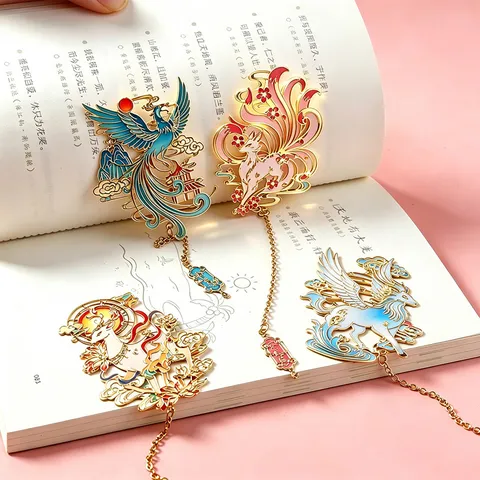 Klassischer Chinesischer Stil Shanhaijing Mythisches Tier Metall Lesezeichen Durchbrochenes Emaille Quaste Lesezeichen Geschenk