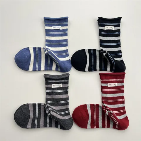 Estilo Coreano Retro Puño Enrollado A Rayas Mujer Calcetines Media Caña Algodón Transpirable Casual Medias