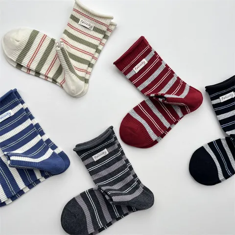 Estilo Coreano Retro Puño Enrollado A Rayas Mujer Calcetines Media Caña Algodón Transpirable Casual Medias