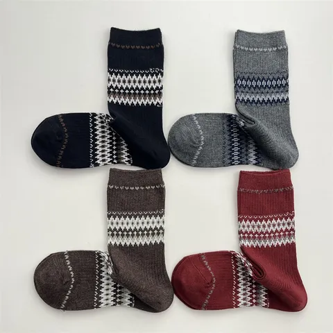 Γυναικείες Vintage Εθνοτικές Fair Isle Ριγέ Κάλτσες Φθινόπωρο Χειμώνας Ζεστές Βαμβακερές Πλεκτές