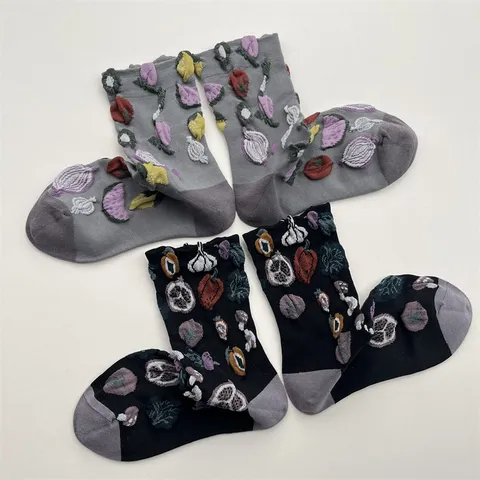 Calcetines de Tubo Medio con Relieve de Fruta Linda para Mujer Calcetines de Algodón Casuales con Bloqueo de Color Estilo Ins Calcetines de Invierno