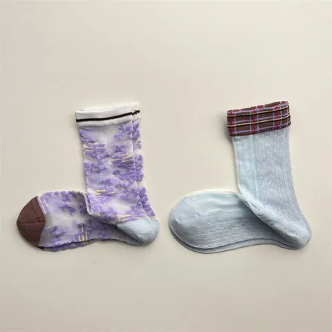 Chaussettes Mi-Hautes Respirantes Décontractées pour Femmes Motif Floral Géométrique Mélange Nylon Mode Printemps Été Hoiserie Quotidienne