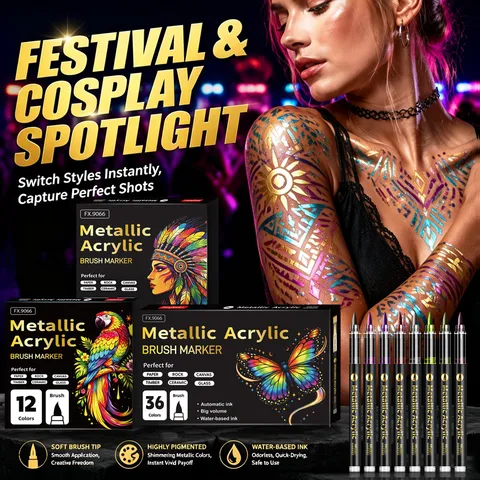 Metallische Acryl Marker Stifte Set Wasserdichte Pinselspitze Graffiti Stifte Für Steinmalerei DIY Kunstbedarf