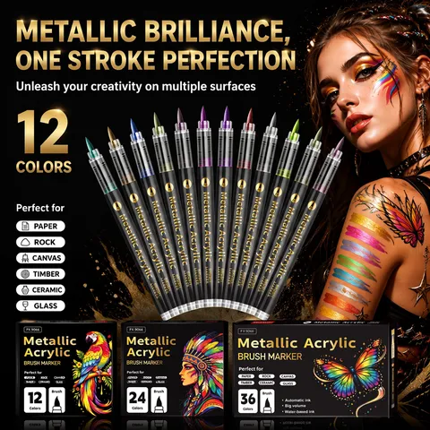 Metallische Acryl Marker Stifte Set Wasserdichte Pinselspitze Graffiti Stifte Für Steinmalerei DIY Kunstbedarf