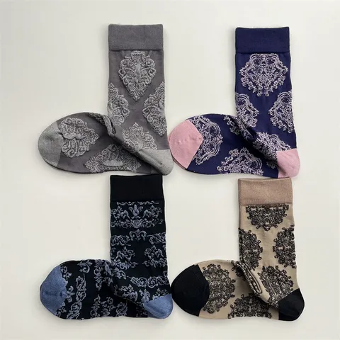 Calcetines de Media Pantorrilla Vintage Retro con Relieve Floral de Plantas para Mujer Mezcla de Algodón Cómodos y Transpirables
