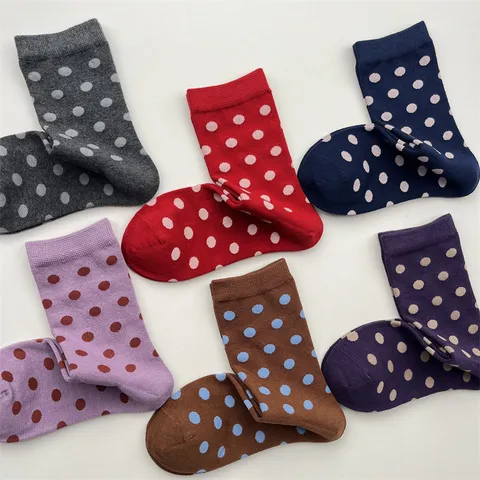 Dames Zoete Polka Dot Halverwege de Kuit Socken Leuke Contrastkleur Katoen Crew Socken Winter Herfst Dagelijkse Casual Kousenwaren